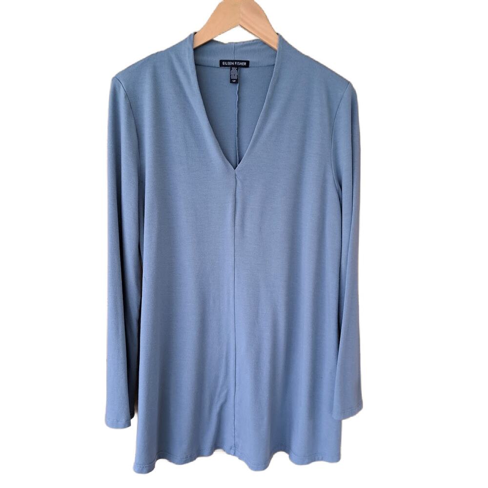 EILEEN FISHER Slate Blue V-neck Tunic Top Size Small Long Sleeve Tencel - Picture 6 of 8